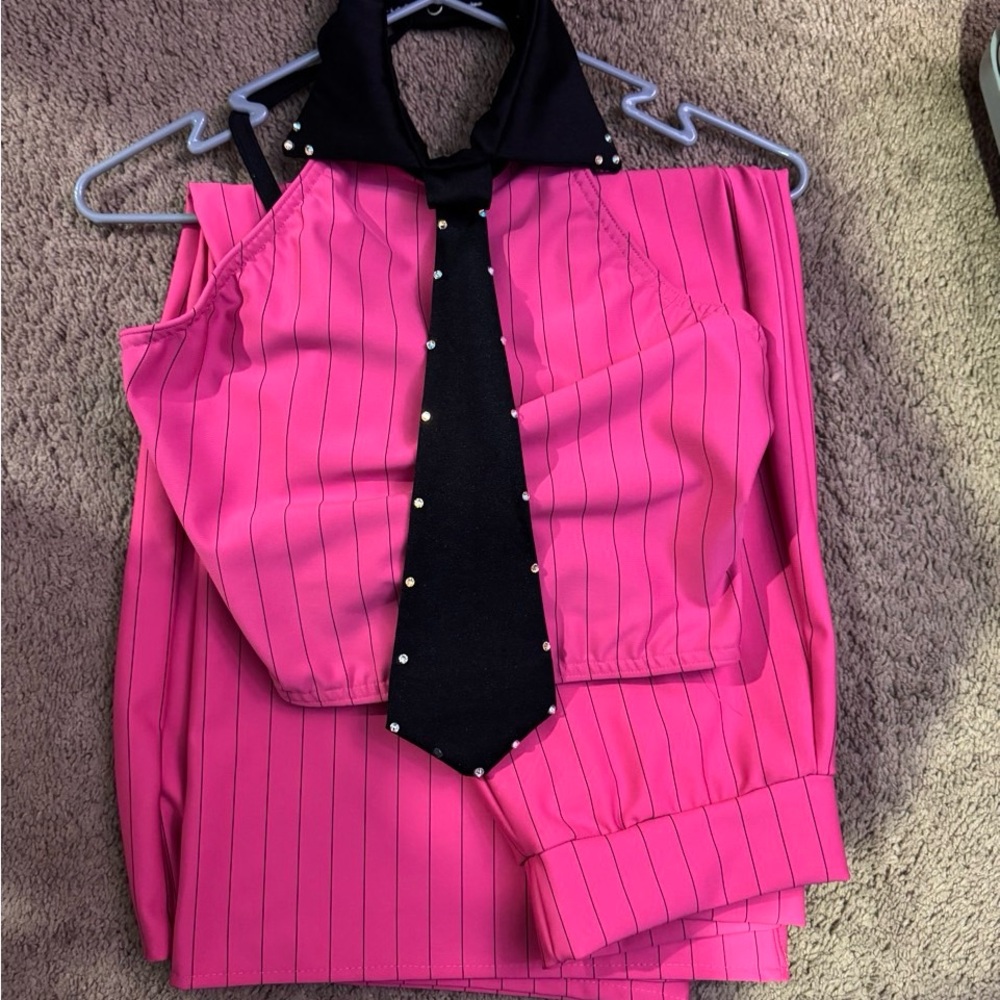 Pink Pinstripe Suit dance costume with Black Accents